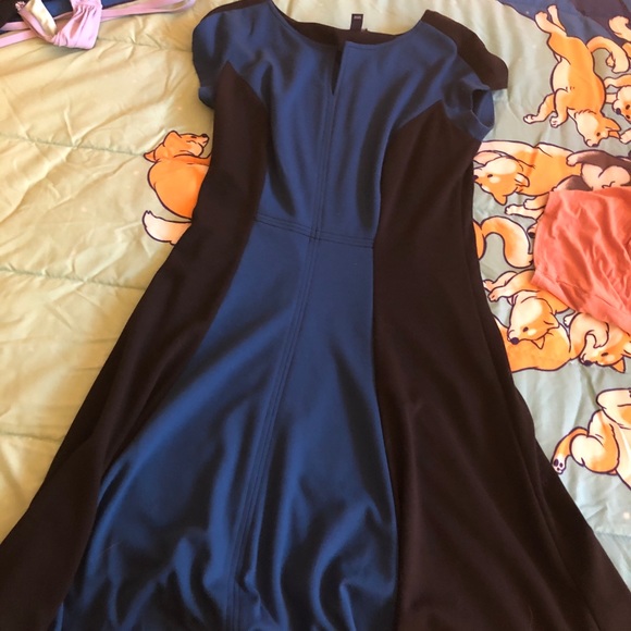 Elegant fit n flare black and blue dress - Picture 2 of 5